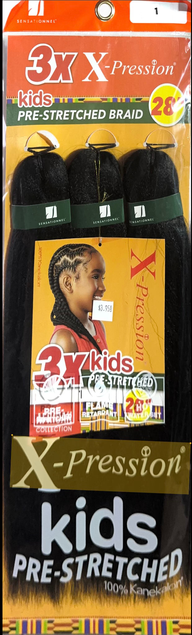 kids 3X pre-stretched X-pression hair 28"