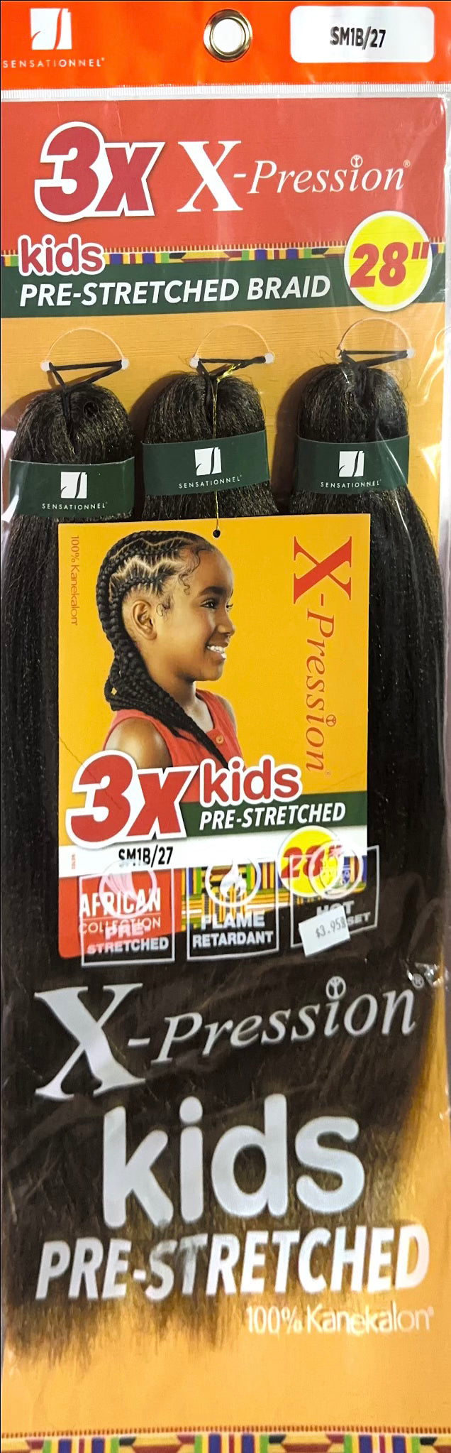 kids 3X pre-stretched X-pression hair 28"