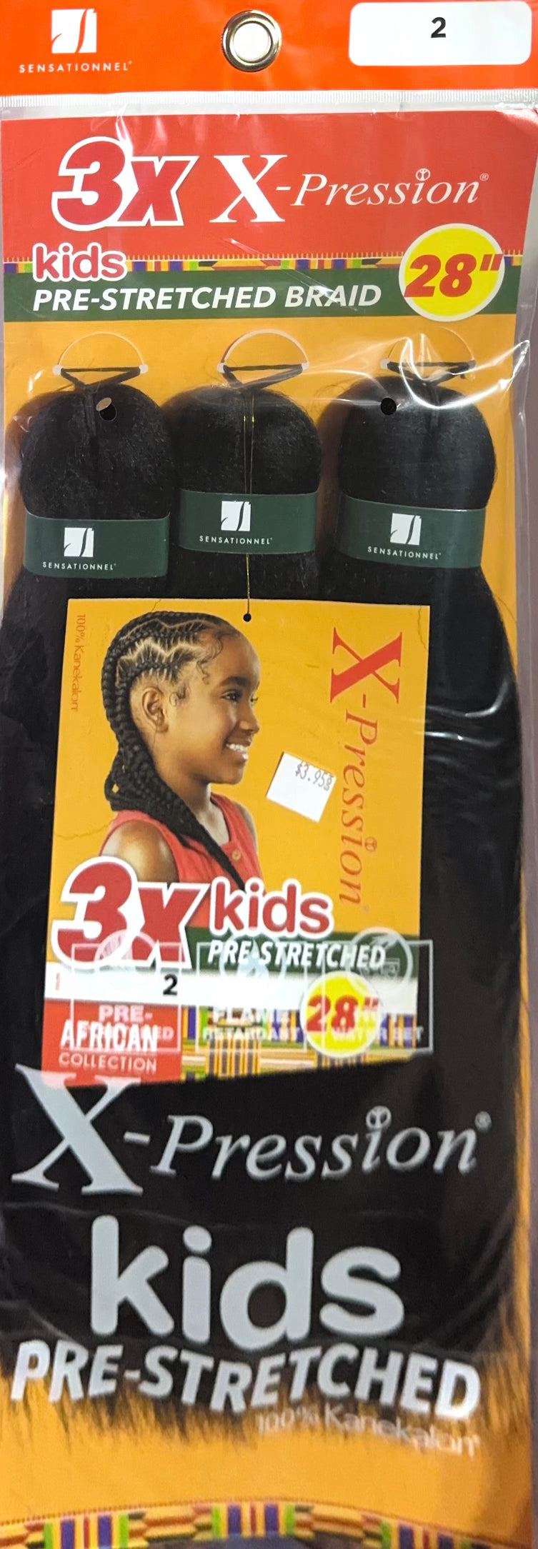 kids 3X pre-stretched X-pression hair 28"