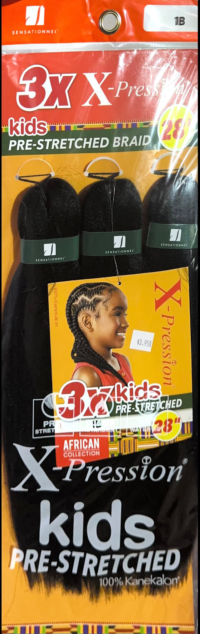 kids 3X pre-stretched X-pression hair 28"