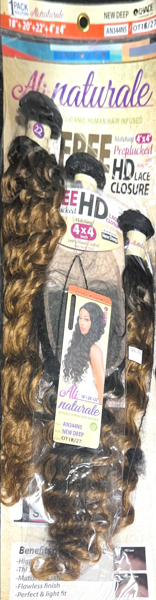 ali naturale organic human hair infused New deep 18”+20”+22”+4”x4”