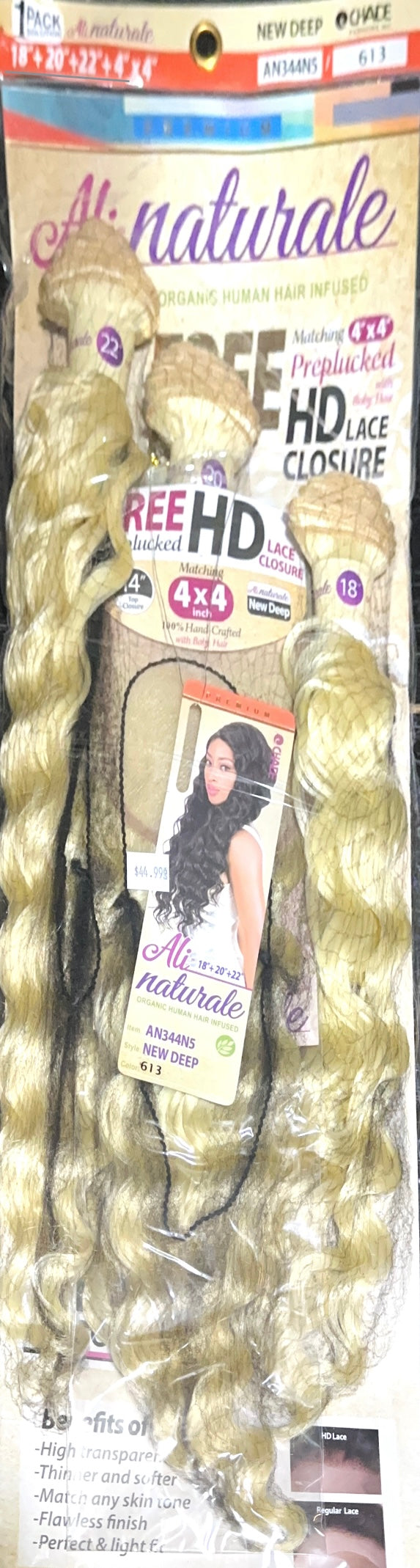 ali naturale organic human hair infused New deep 18”+20”+22”+4”x4”