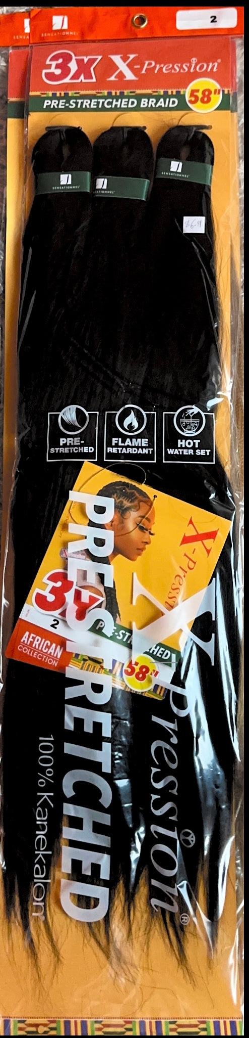 3X pre-streched X-pression 58"