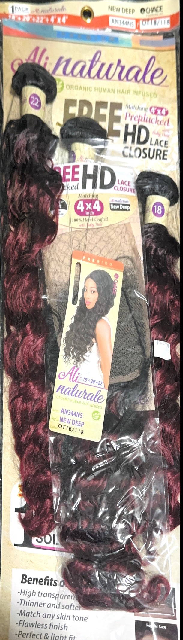 ali naturale organic human hair infused New deep 18”+20”+22”+4”x4”