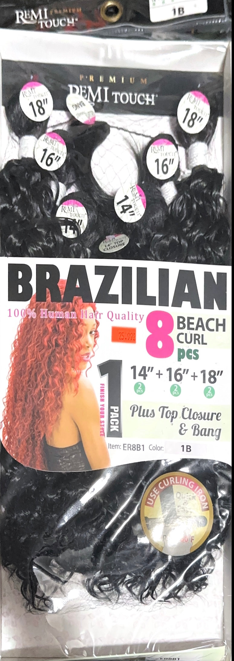 Remi touch Brazilian 8 beach curl pcs with top closure and bangs