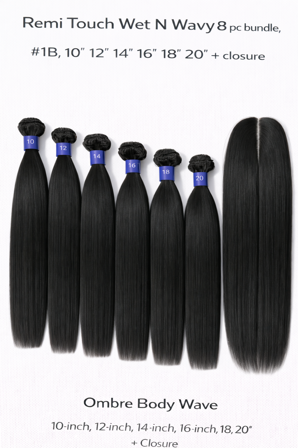 8pcs Remi touch 100% human hair quality Brazilian straight with closure and bangs